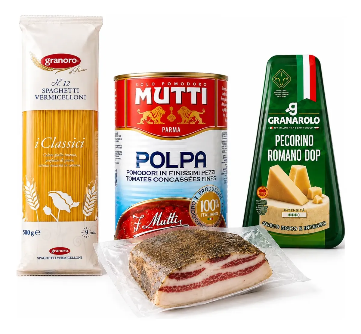 Kit Amatriciana: spaghetti, tomate, pecorino y guanciale